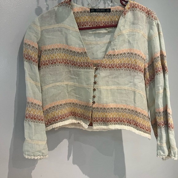Zara Women's Boho Style Cropped Top Blouse Bleizer Jacket Multicoloured Size M - Picture 1 of 7